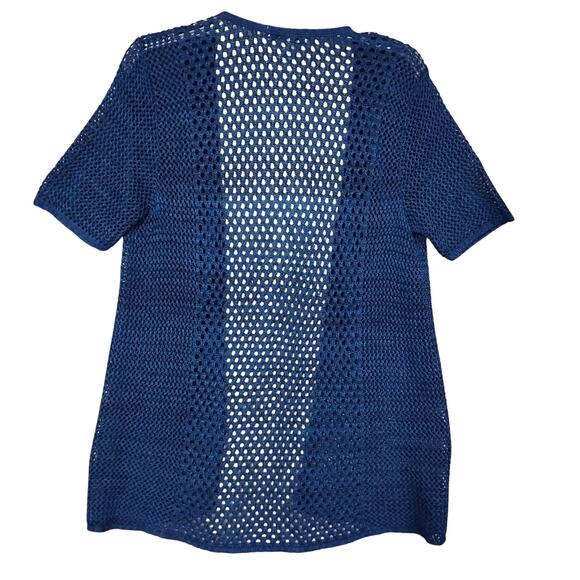 Christopher & Banks Open Knit Cardigan Size Small Blue Short Sleeve - Picture 5 of 8